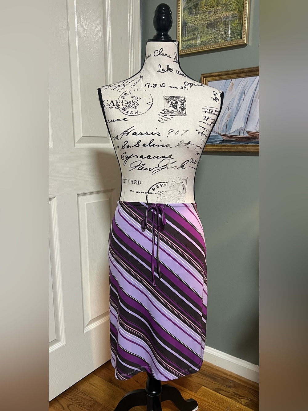 Vintage Y2K Purple Striped Midi Skirt 2000s Preppy It Girl Size M